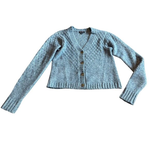 Flag & Anthem Sweaters - Flag & Anthem Blue Cardigan Sweater Button-Down Cable Knit Wool Blend Size Small